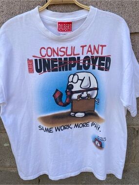 Vintage Dilbert Comic Consultant Same Work More Pay T-shirt White Men’s Size XL